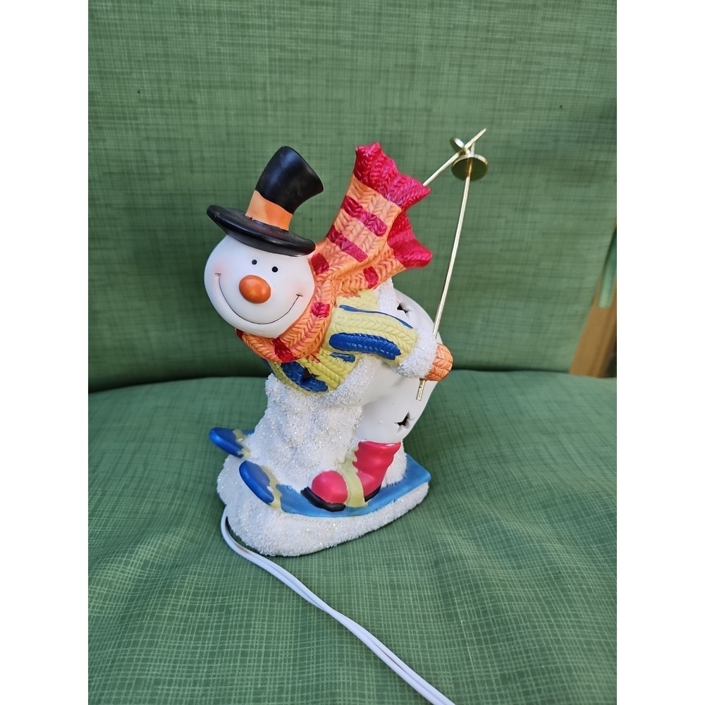 Skiing Snowman Christmas Night Light Lighted Lamp 9" Ski Vintage Porcelain